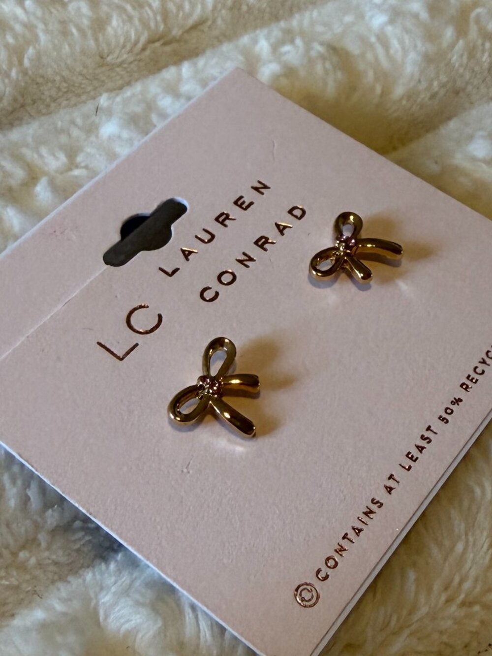 LC Lauren Conrad Gold Bow Stud Earrings New on Card